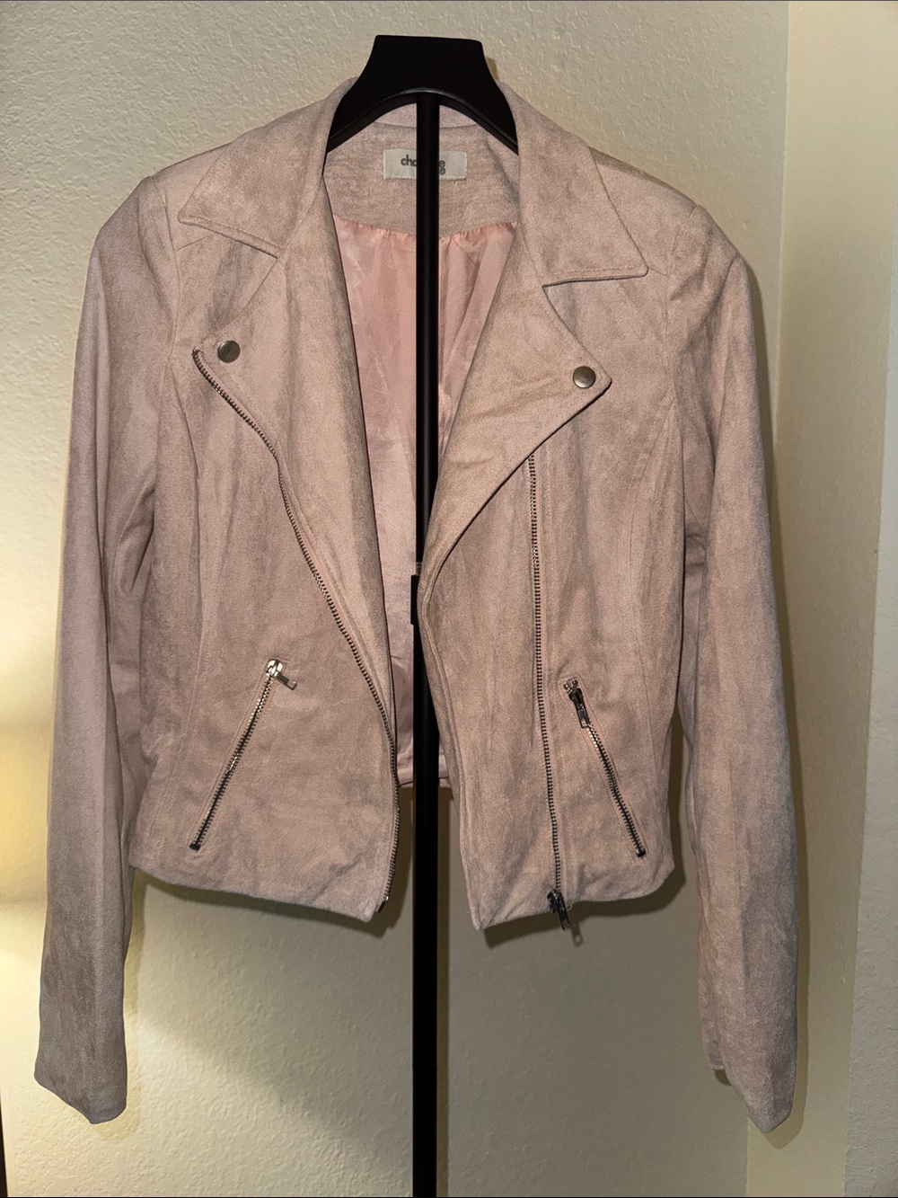 Charlotte Russe Blush Pink Suede Moto Jacket